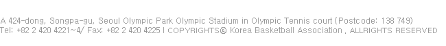 Korea Basketball Association, Olympic Park Tennis Court , Olympic-ro 424, Songpa-gu, Seoul, Korea (Postcode: 138 749)/ Tel:+82 2 420 4221~4/ Fax:+82 2 420 4225